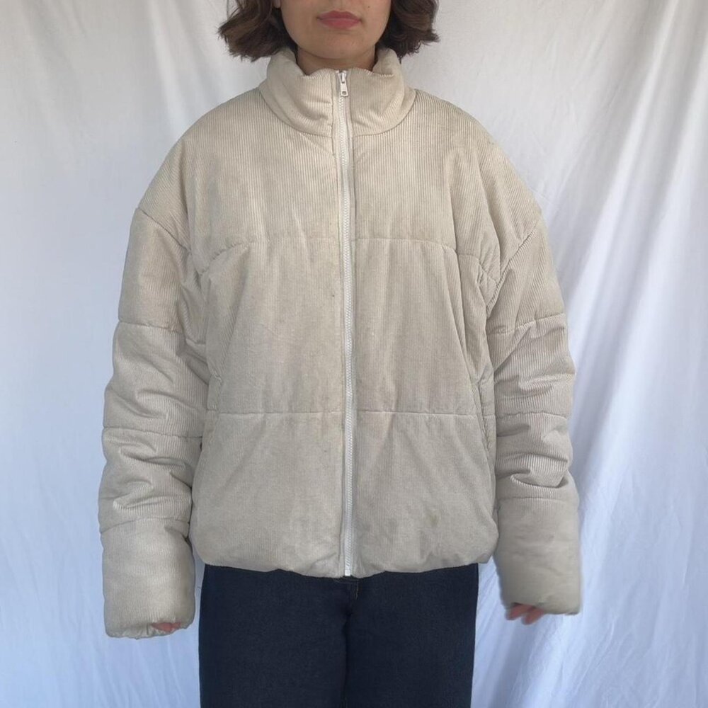 Alo cream corduroy stage puffer winter jacket